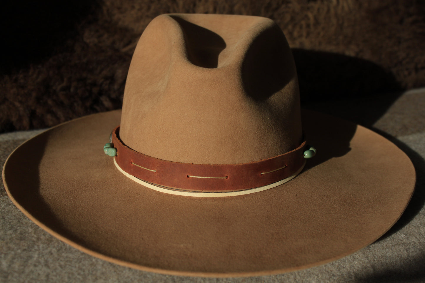 Sage Brush - Leather Hat Band with Vintage Native American Button