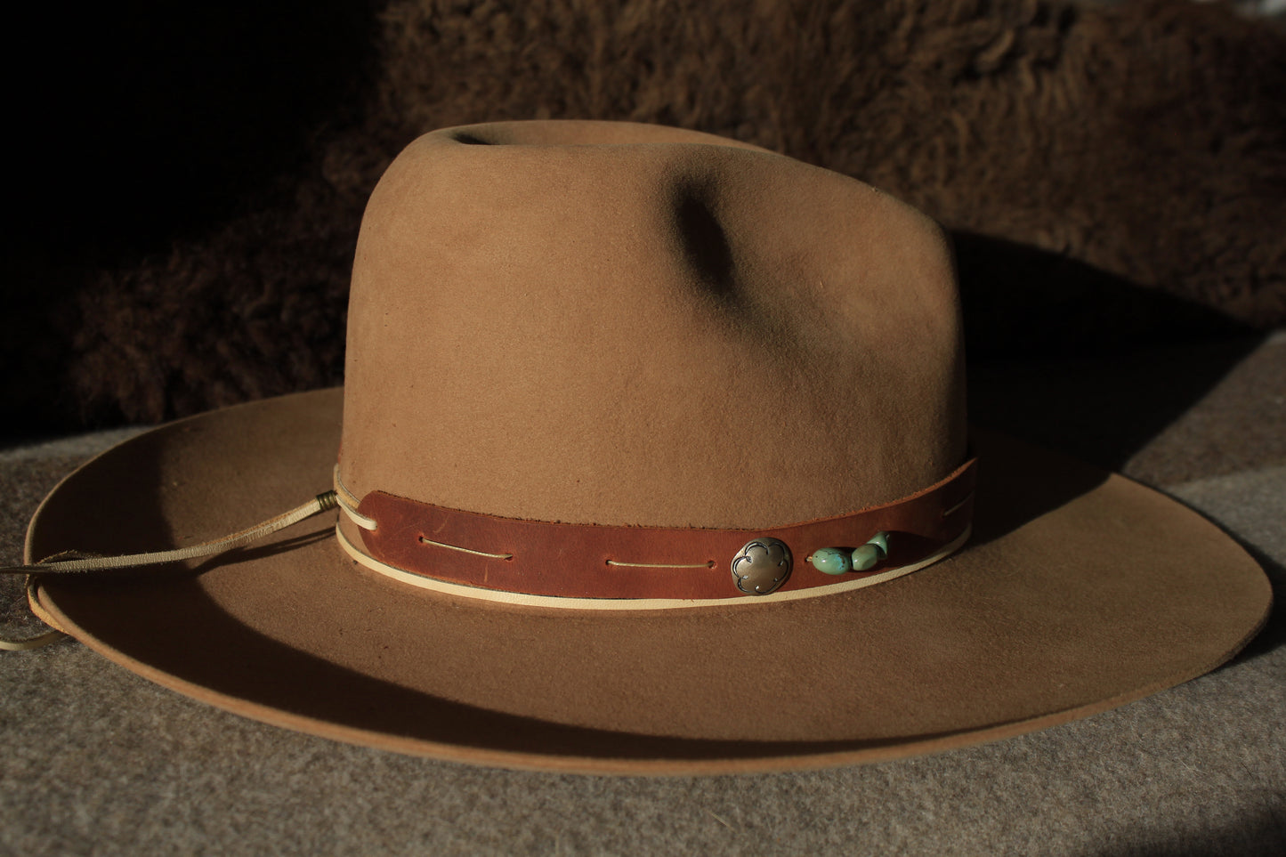 Sage Brush - Leather Hat Band with Vintage Native American Button