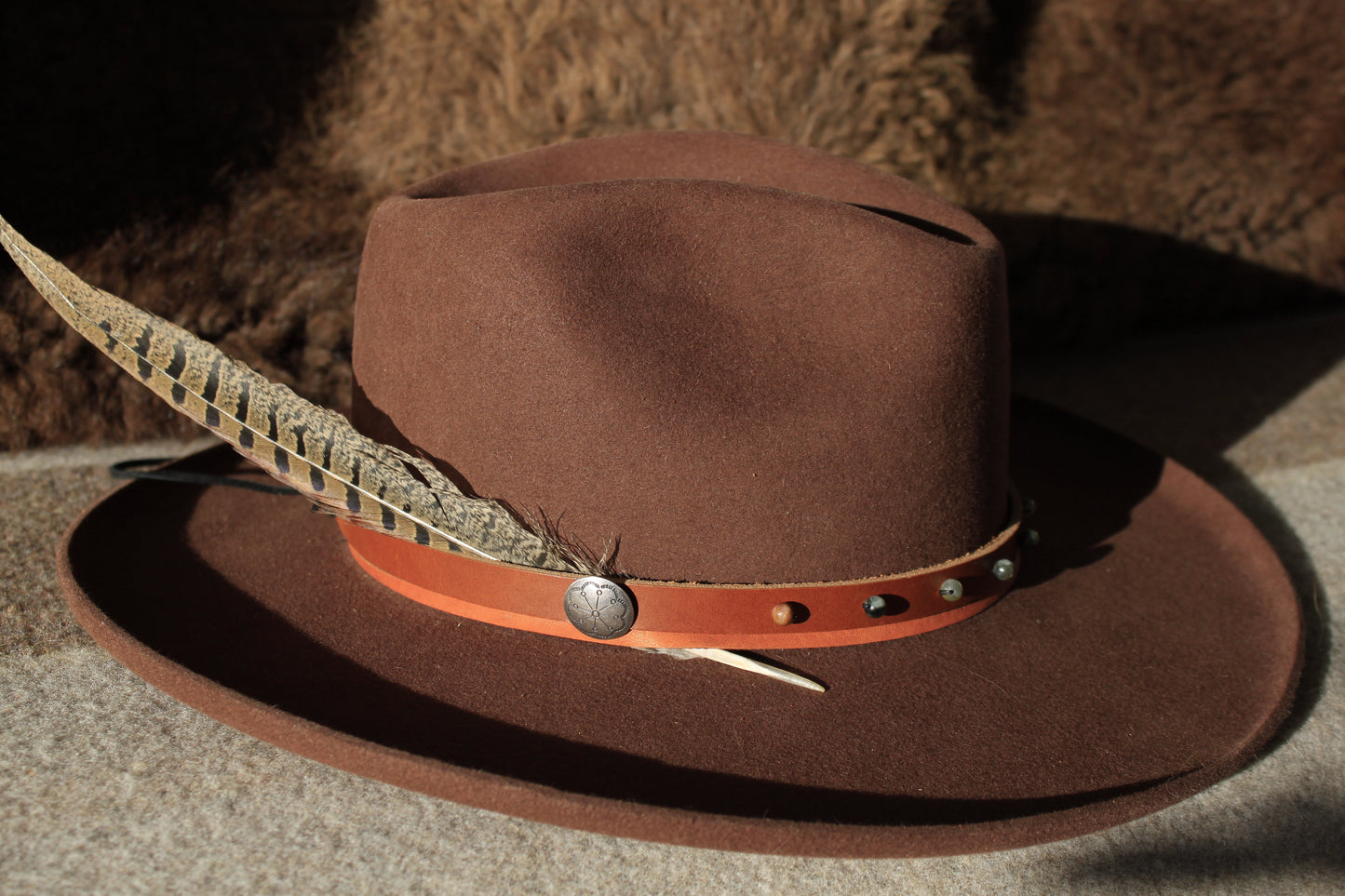 Apple Valley - Leather Hat Band with Vintage Native American Button