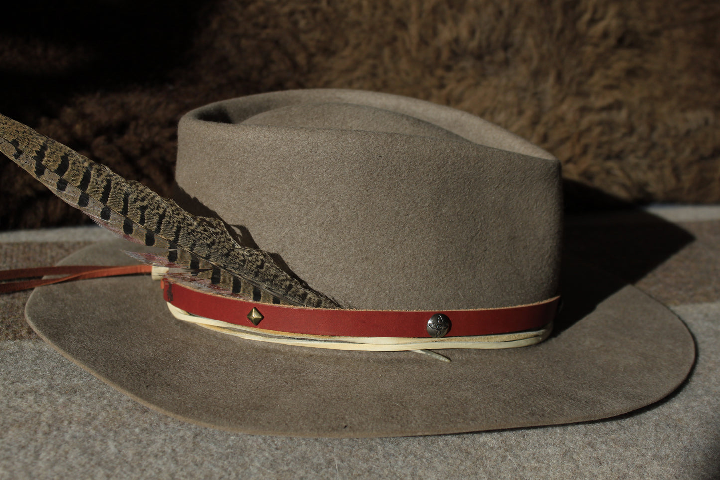 Sunflower - Leather Hat Band with Vintage Native American Buttons