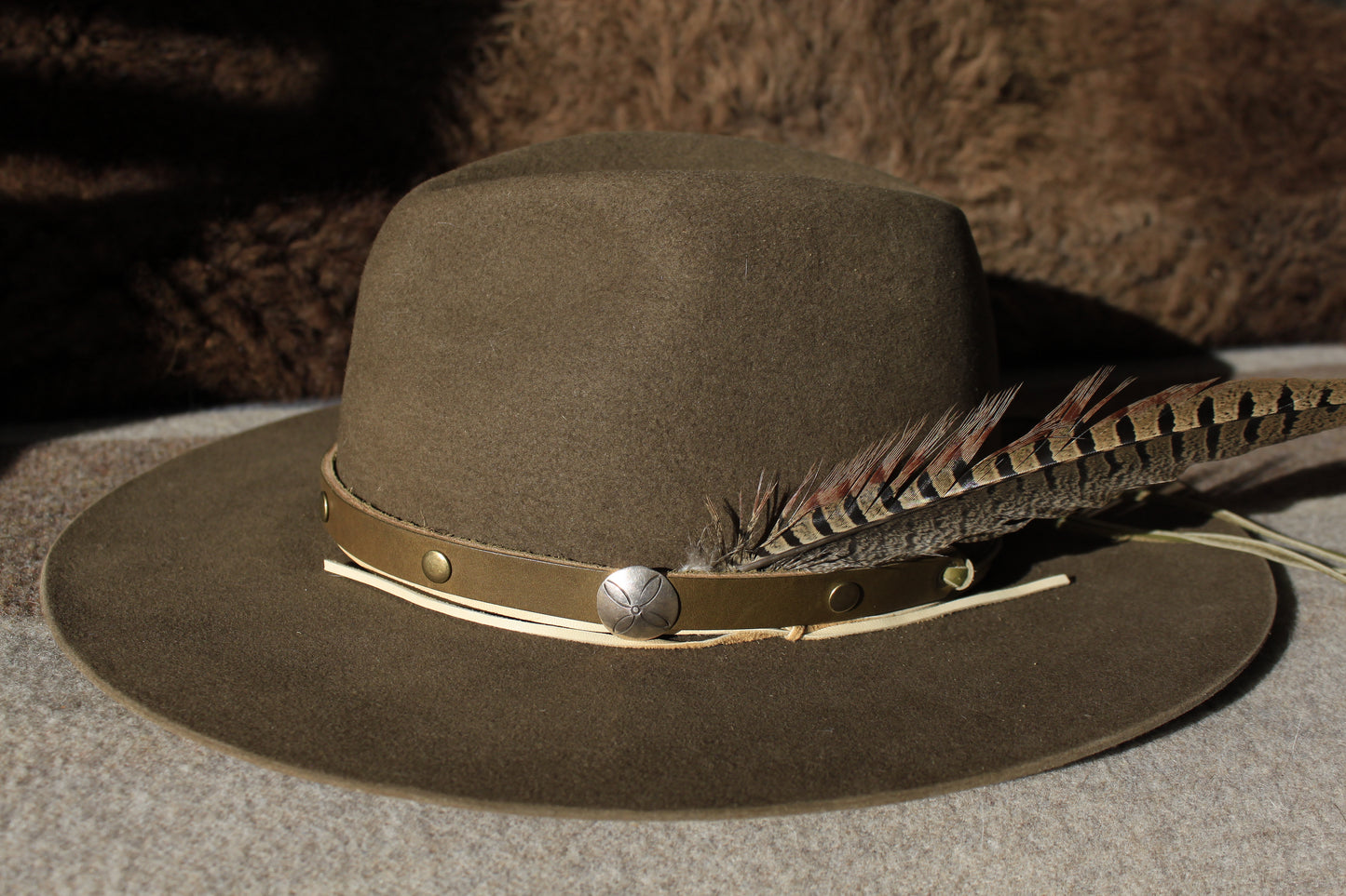 Native Flower - Leather Hat Band with Vintage Native American Button