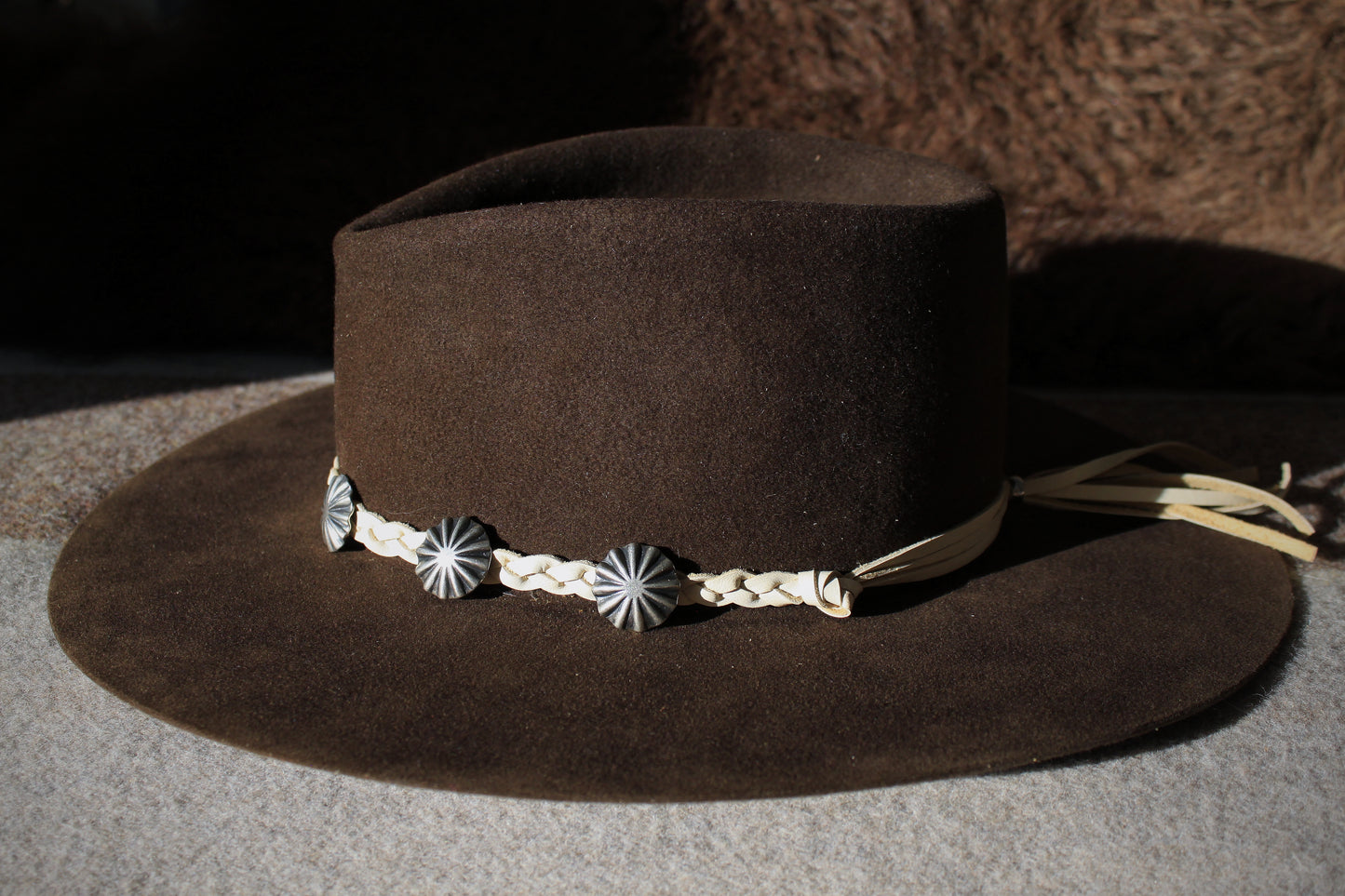 Dandelion - Braided Leather Lace Hat Band with Contemporary Native American Buttons