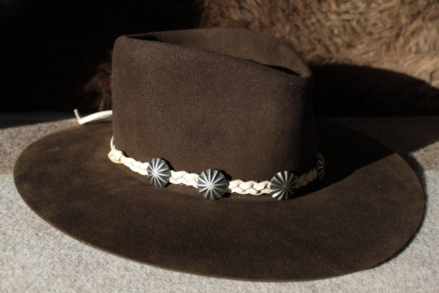 Dandelion - Braided Leather Lace Hat Band with Contemporary Native American Buttons