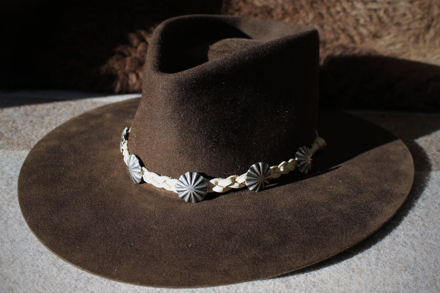 Dandelion - Braided Leather Lace Hat Band with Contemporary Native American Buttons