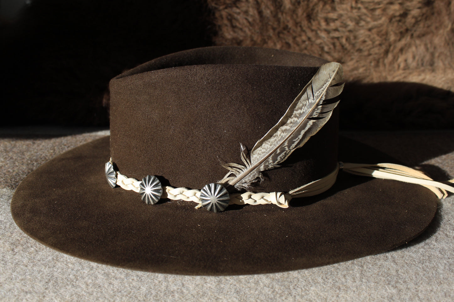 Dandelion - Braided Leather Lace Hat Band with Contemporary Native American Buttons