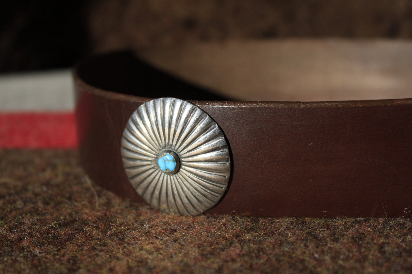 Virgin River - Leather Hat Band with Large Vintage Native American Button