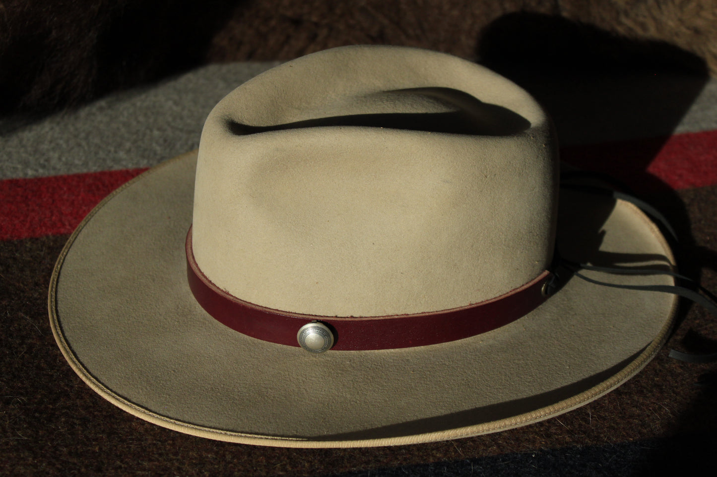 Wild Mustang - Leather Hat Band with Vintage Native American Button Covers