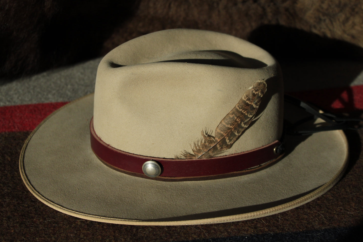 Wild Mustang - Leather Hat Band with Vintage Native American Button Covers