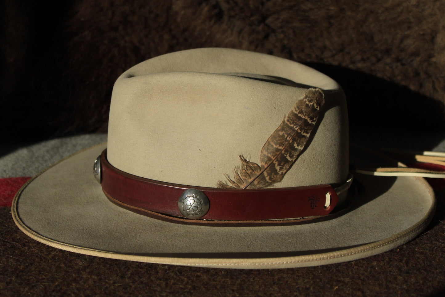 Bitterroot - Leather Hat Band with Vintage Native American Buttons