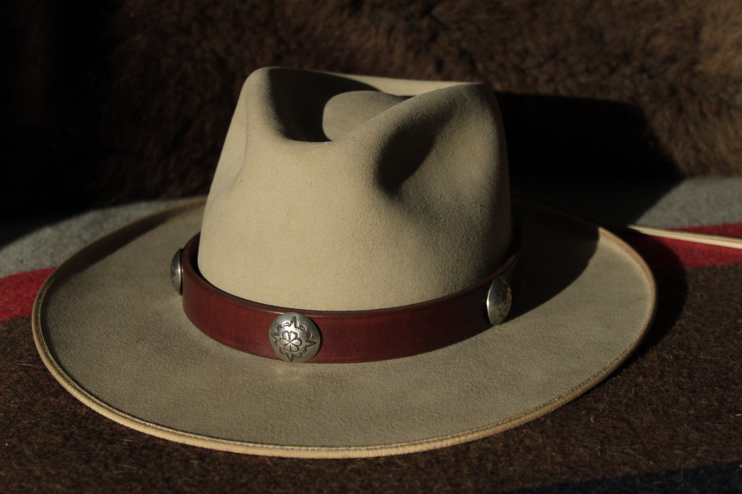 Bitterroot - Leather Hat Band with Vintage Native American Buttons