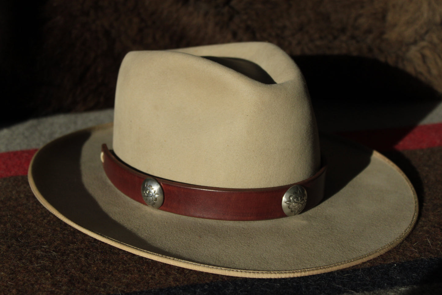 Bitterroot - Leather Hat Band with Vintage Native American Buttons