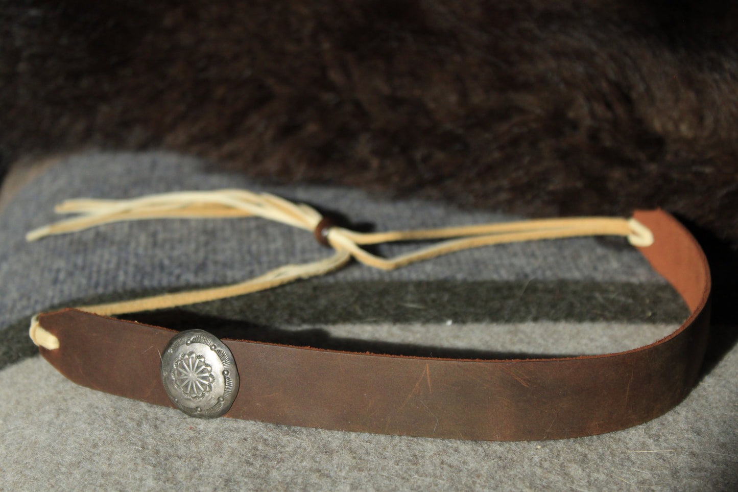 Cholla - Leather Hat Band with Vintage Native American Button