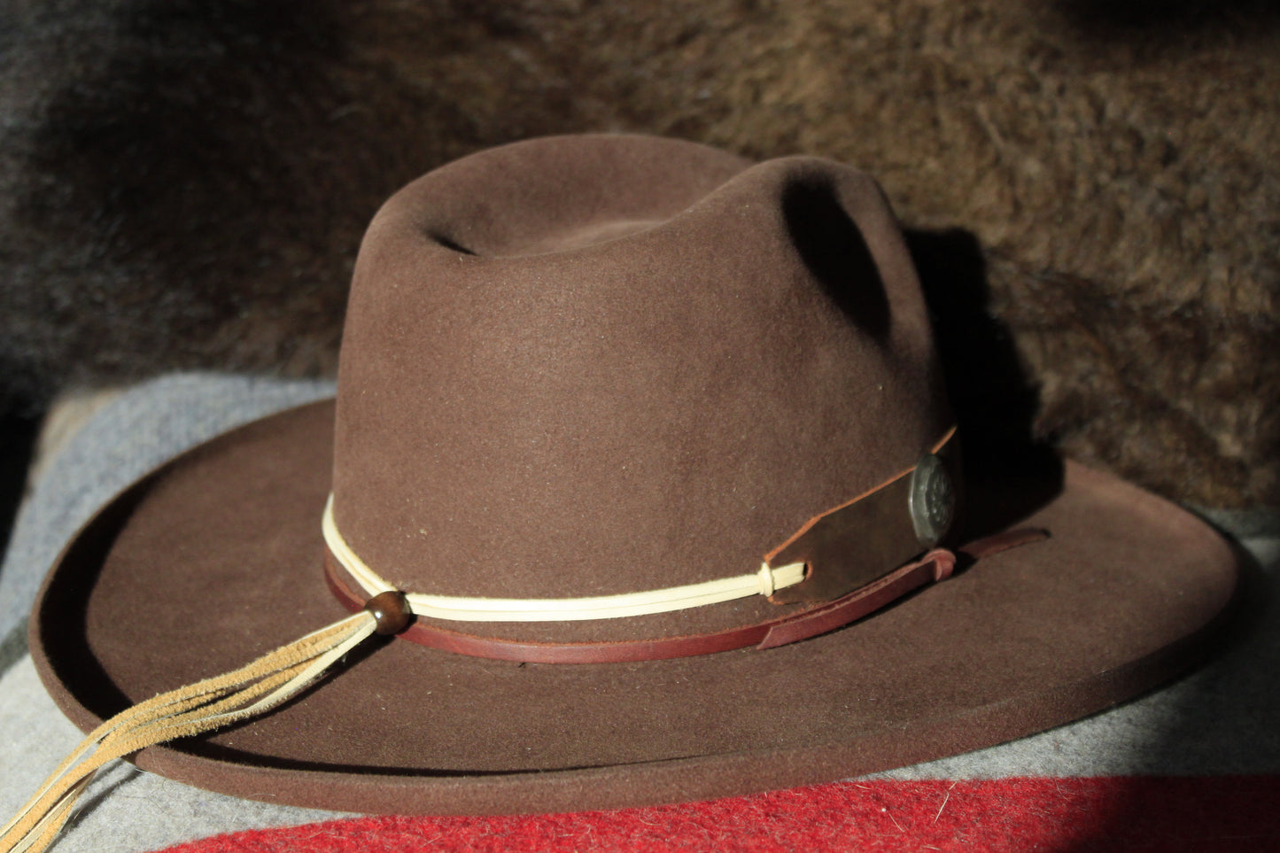 Cholla - Leather Hat Band with Vintage Native American Button