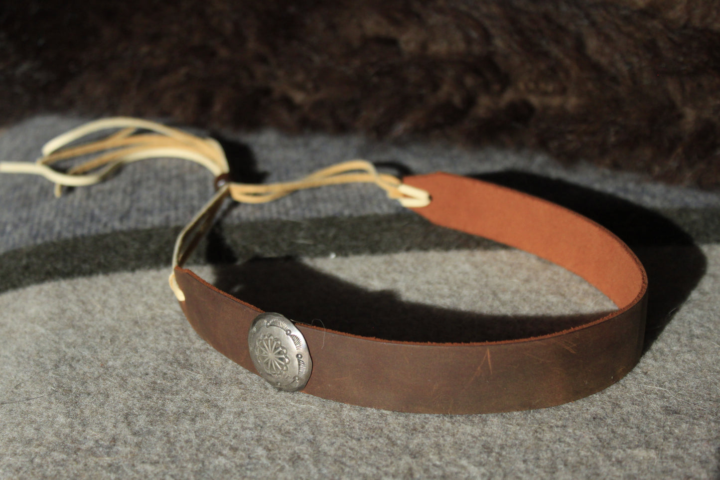 Cholla - Leather Hat Band with Vintage Native American Button