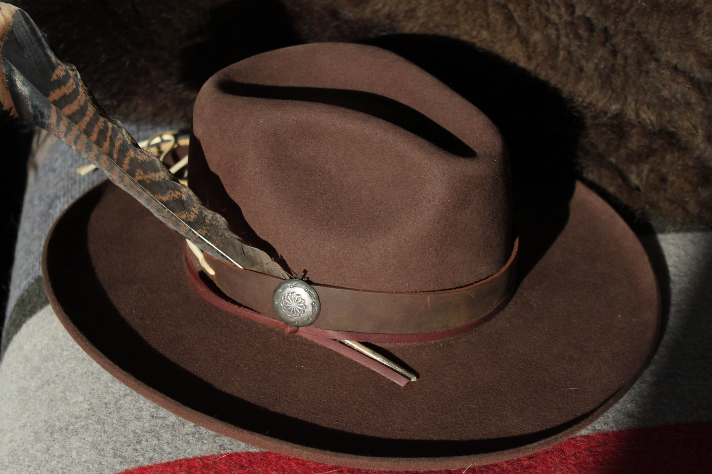 Cholla - Leather Hat Band with Vintage Native American Button