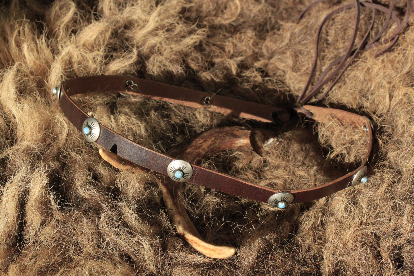 Bluebird - Leather Hat Band with Vintage Native American Buttons