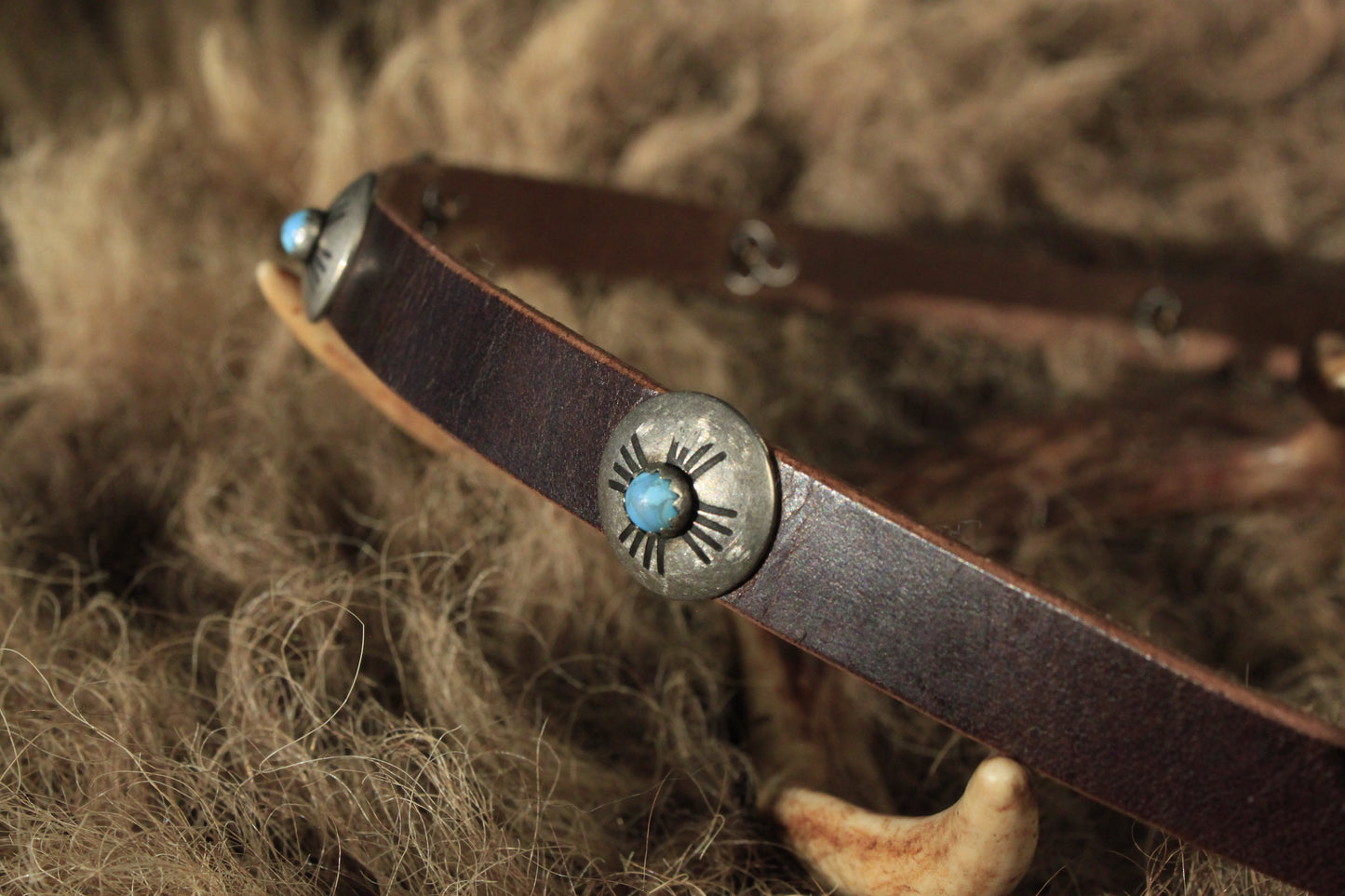 Bluebird - Leather Hat Band with Vintage Native American Buttons