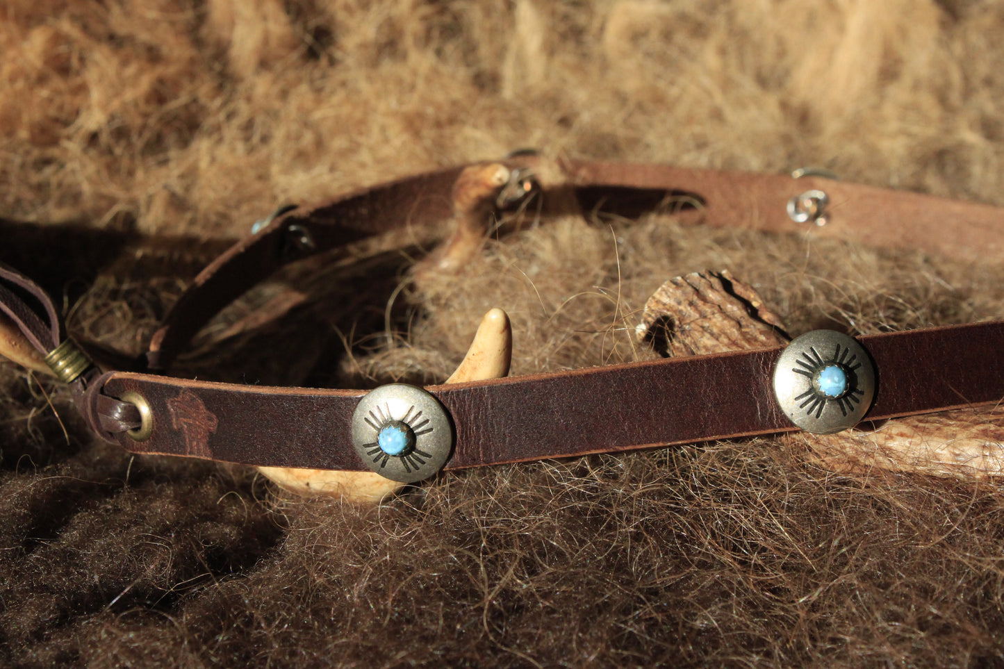 Bluebird - Leather Hat Band with Vintage Native American Buttons