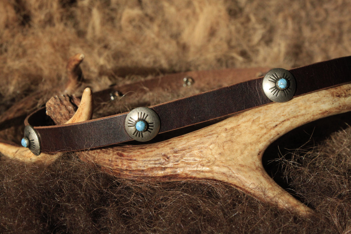 Bluebird - Leather Hat Band with Vintage Native American Buttons