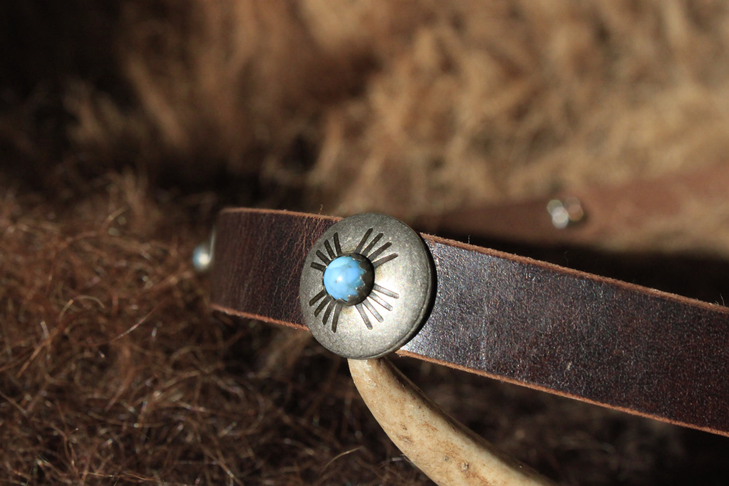 Bluebird - Leather Hat Band with Vintage Native American Buttons