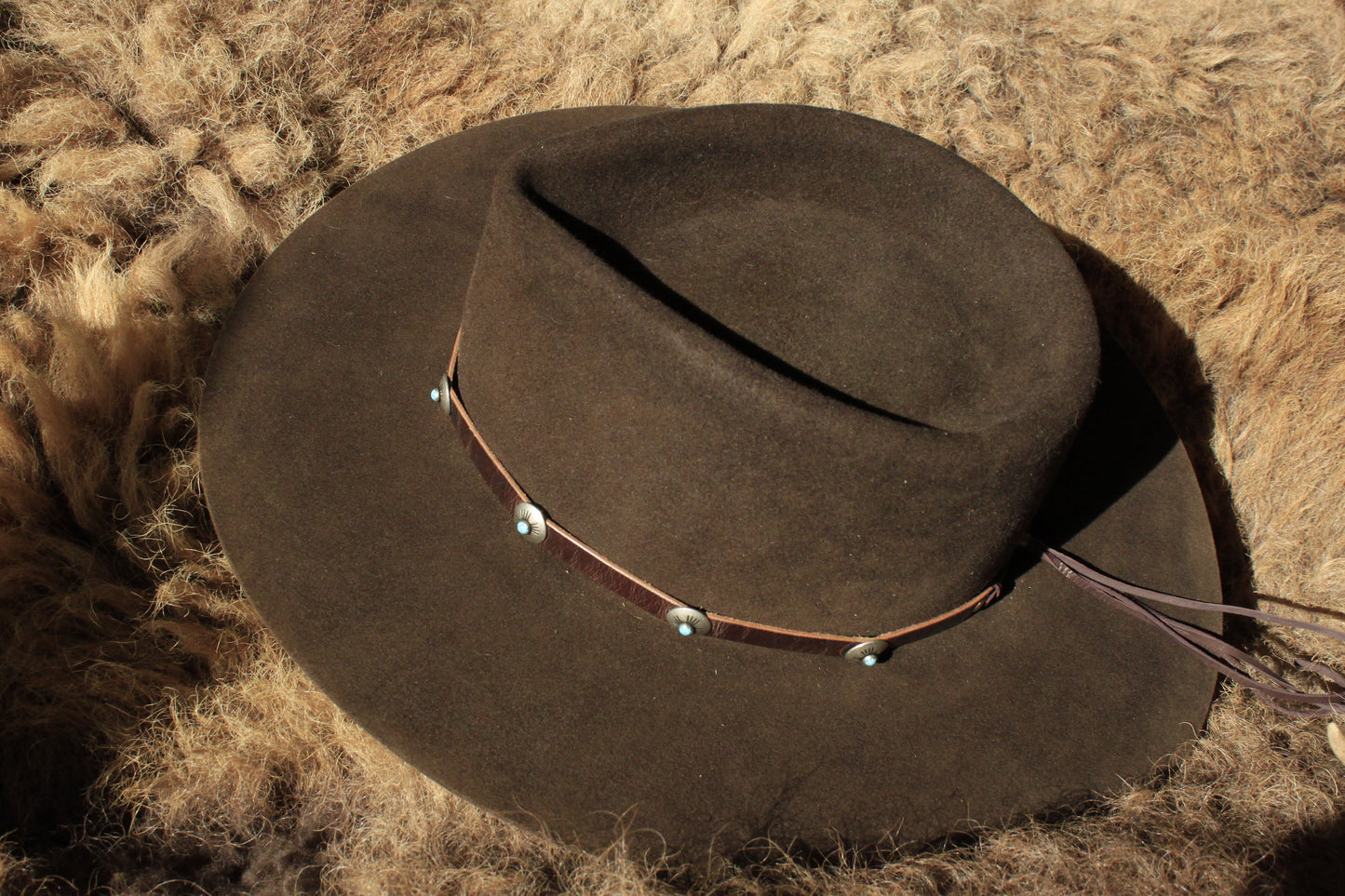 Bluebird - Leather Hat Band with Vintage Native American Buttons