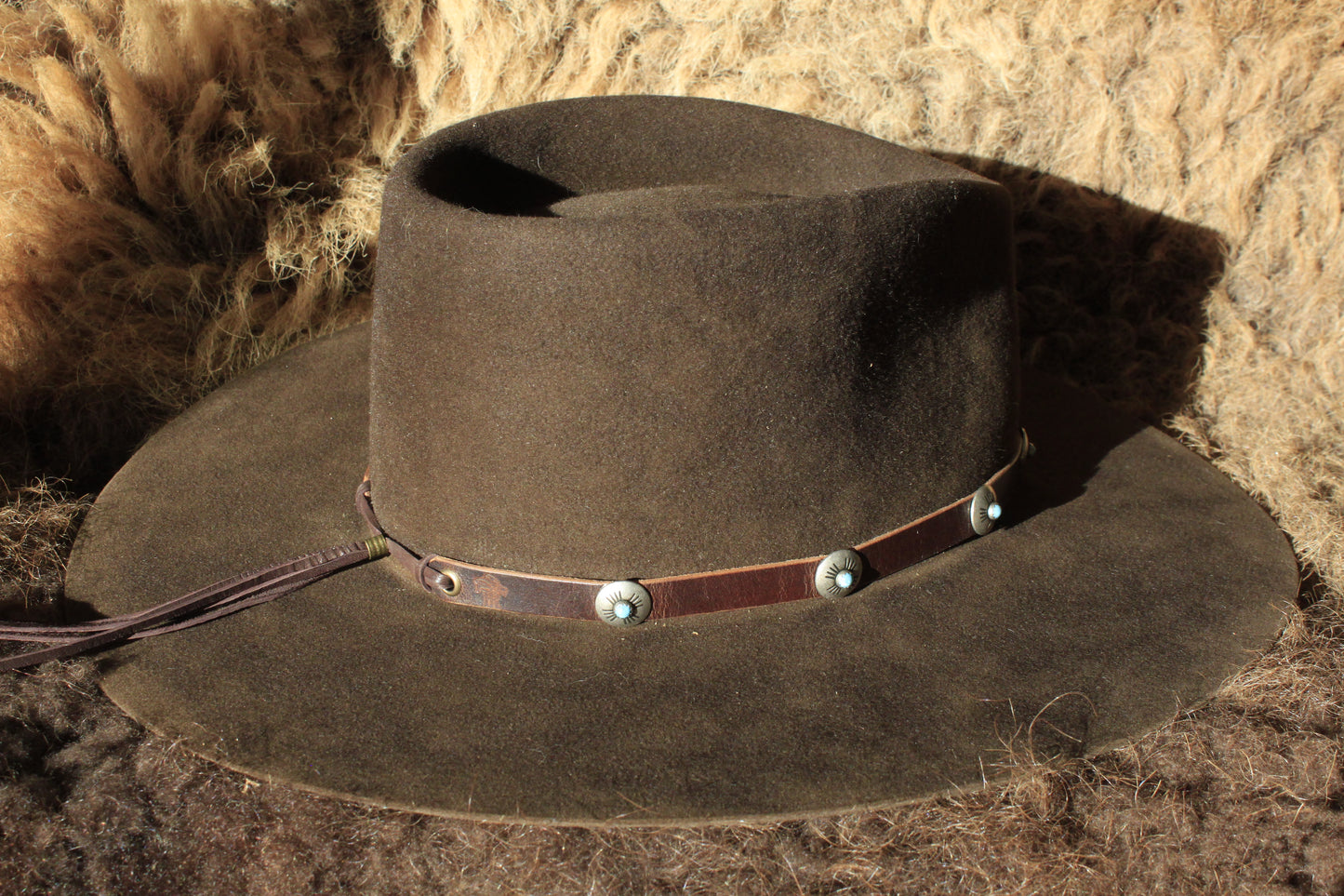 Bluebird - Leather Hat Band with Vintage Native American Buttons