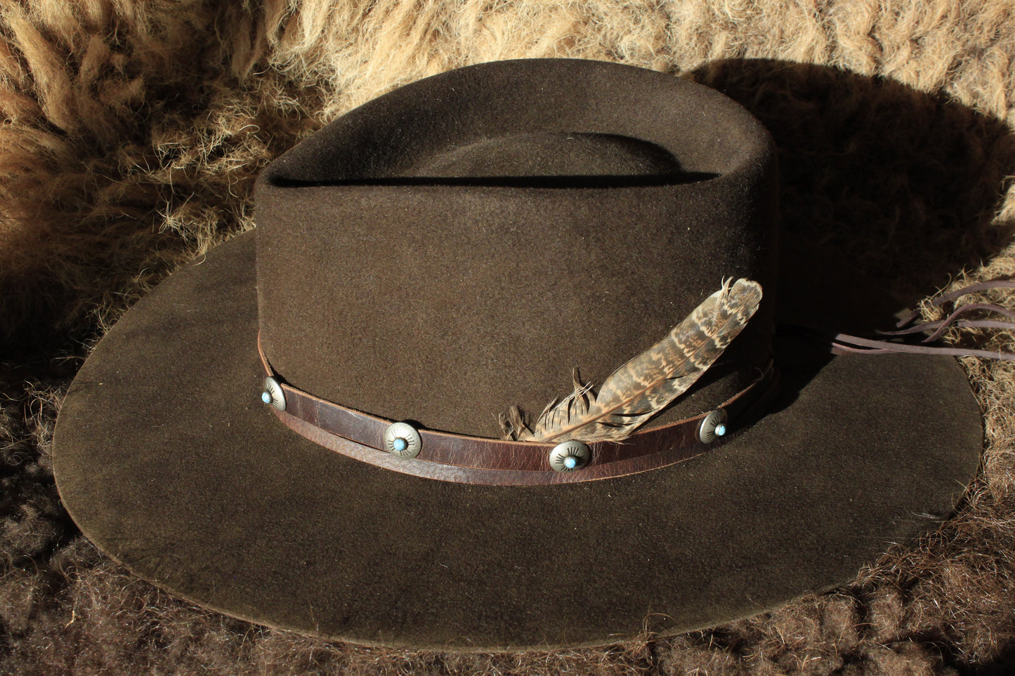 Bluebird - Leather Hat Band with Vintage Native American Buttons