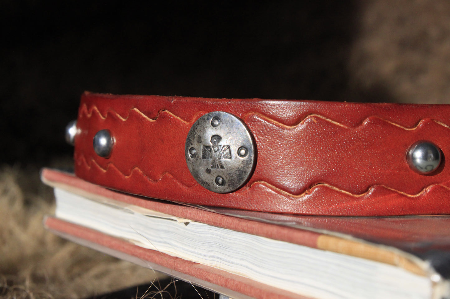 Big Eagle - Leather Hat Band with 1930s Native American Button