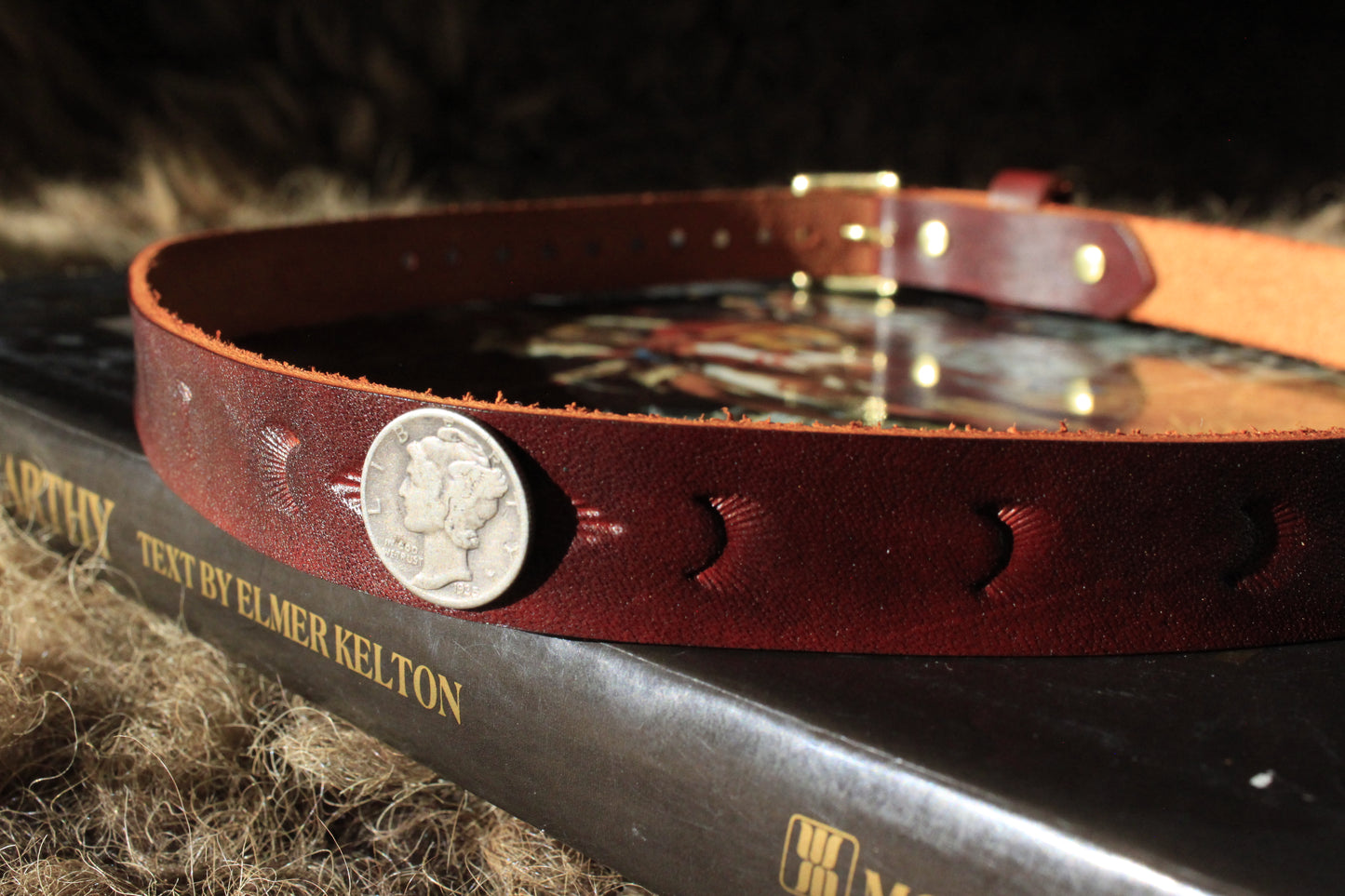Lupine - Leather Hat Band with Vintage Mercury Dime Button