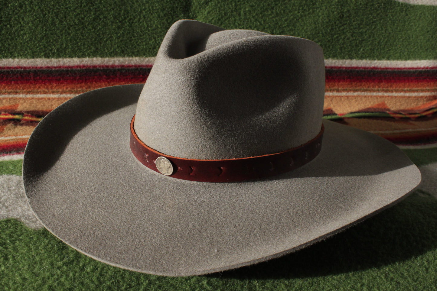 Lupine - Leather Hat Band with Vintage Mercury Dime Button