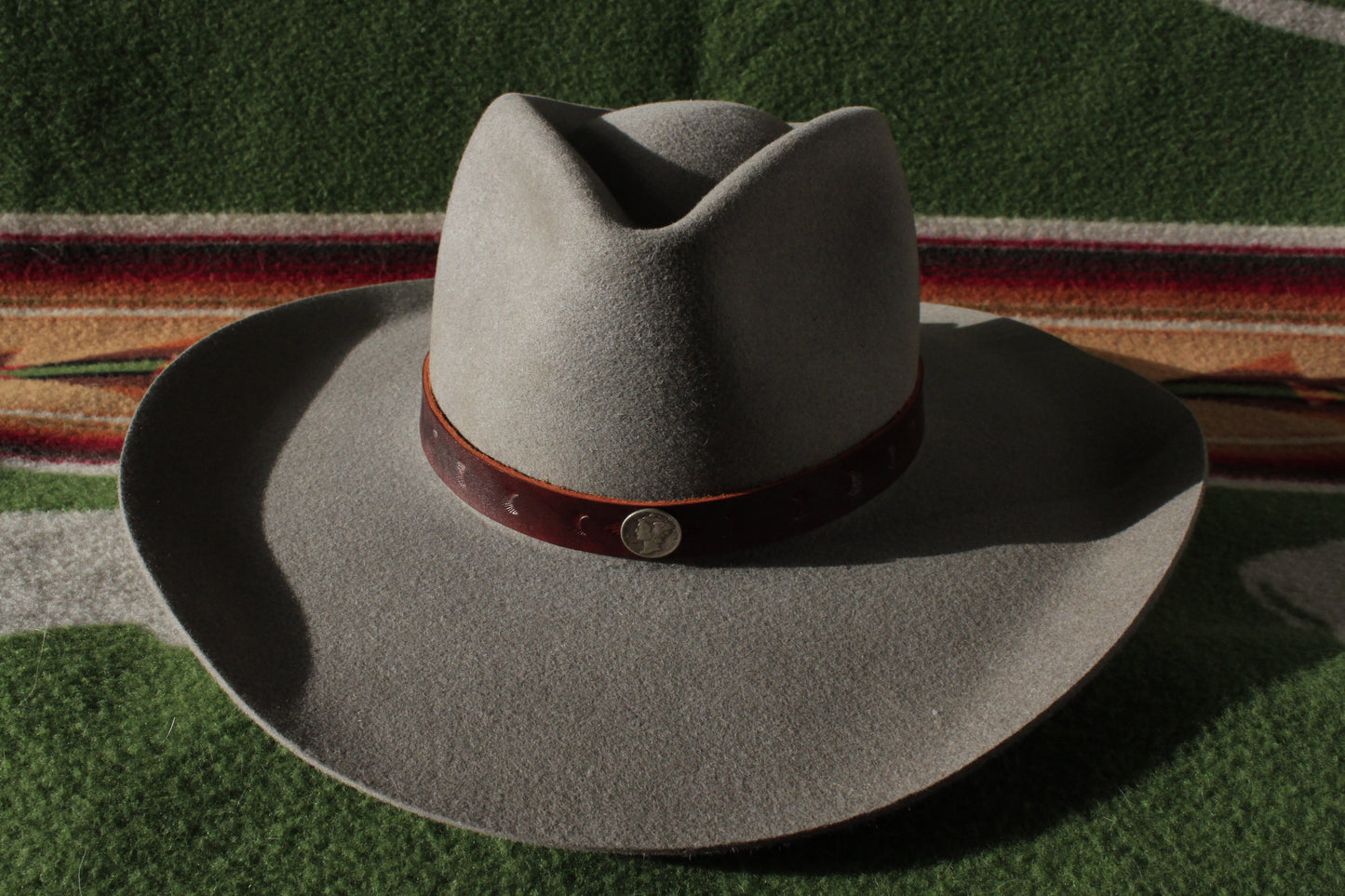 Lupine - Leather Hat Band with Vintage Mercury Dime Button