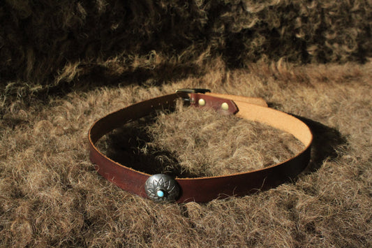 Three Forks - Leather Hat Band with Vintage Native American Button